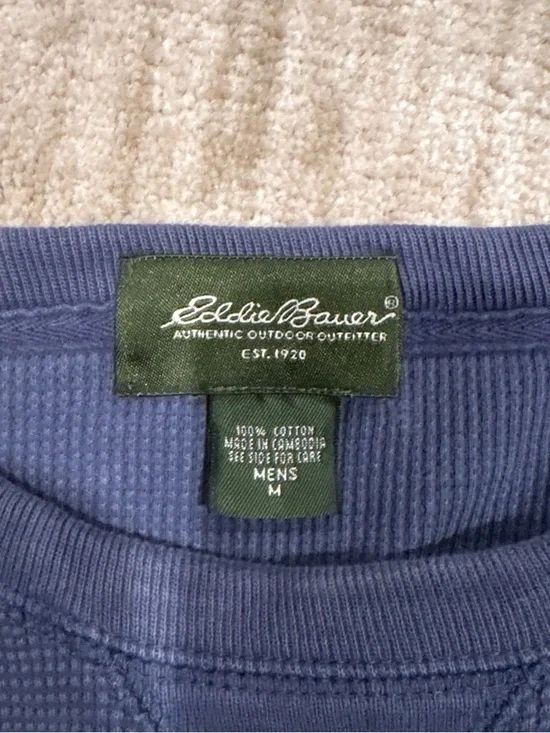 Eddie Bauer Blue Waffle Knit Crew Neck Long Sleeve - Picture 3 of 4